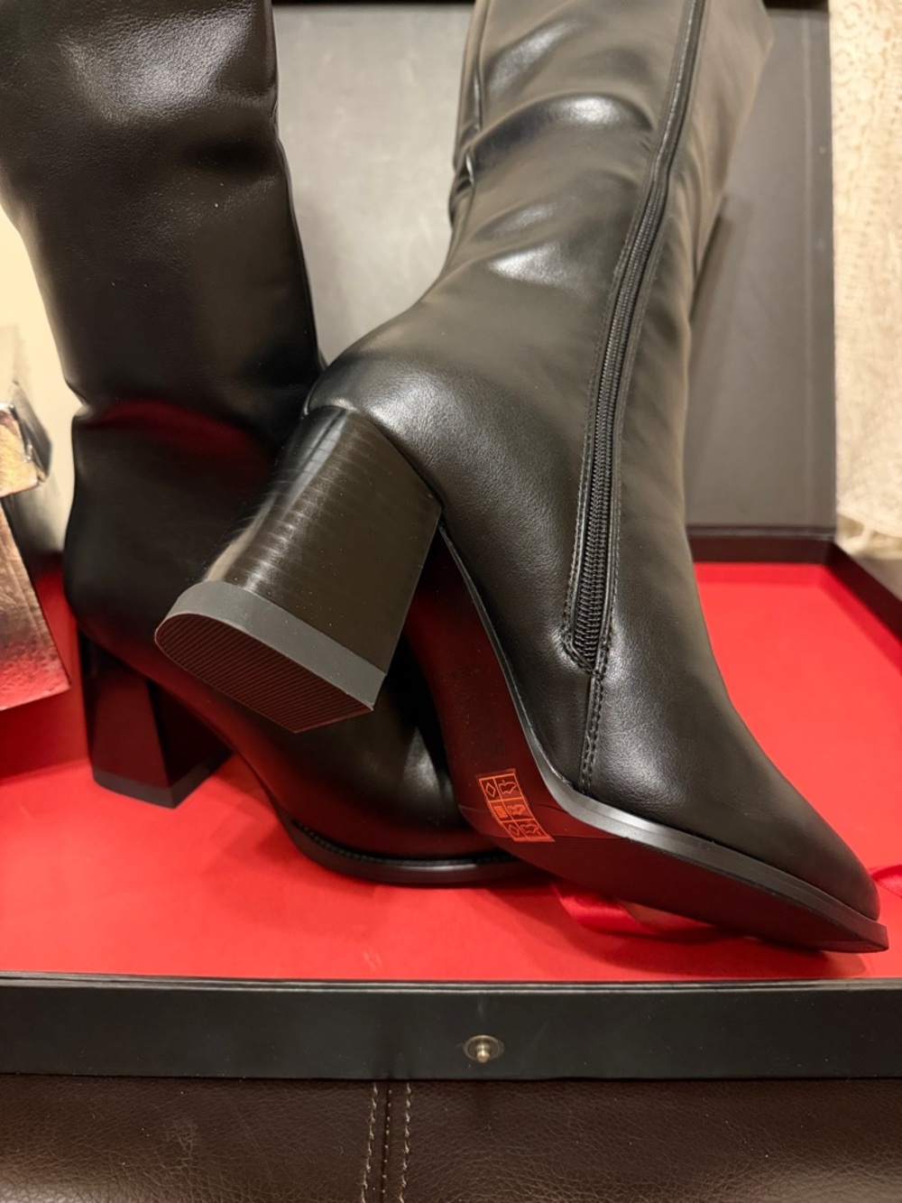 WETKISS Classic Black Knee-High Block Heel Boots
